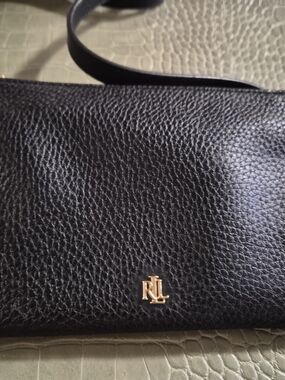 Ralph Lauren Black Leather Mini Bum Bag / Clutch with Gold Logo